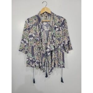 Jaase Anthropologie‎ Floral Kimono Wrap Top Boho Tassel Drawstring Rayon Small